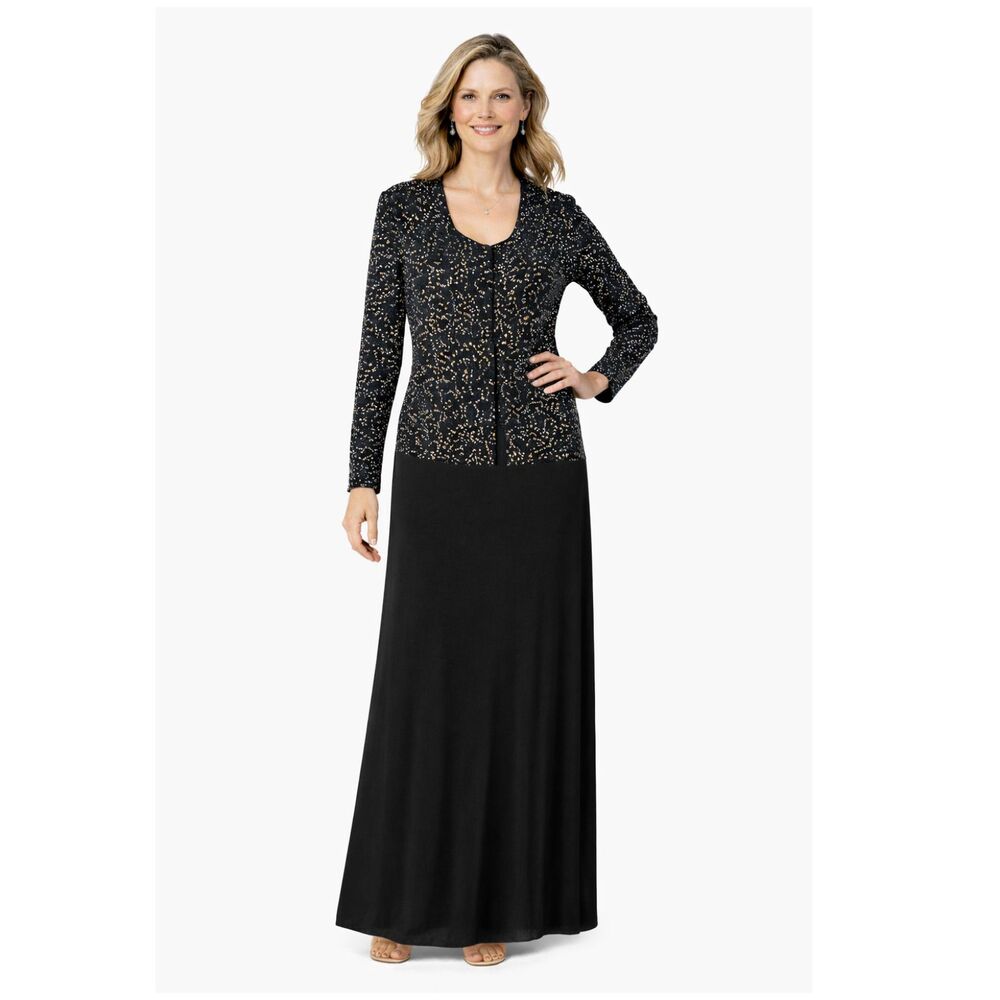 Formal Black Maxi Dress & Jacket Size 12 (Vintage 14) Sparkles Like New
